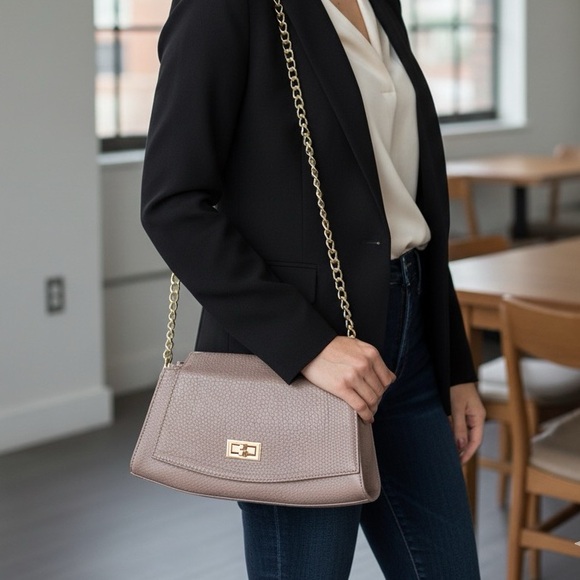 Elegant Taupe Chain Shoulder Bag - Picture 1 of 3